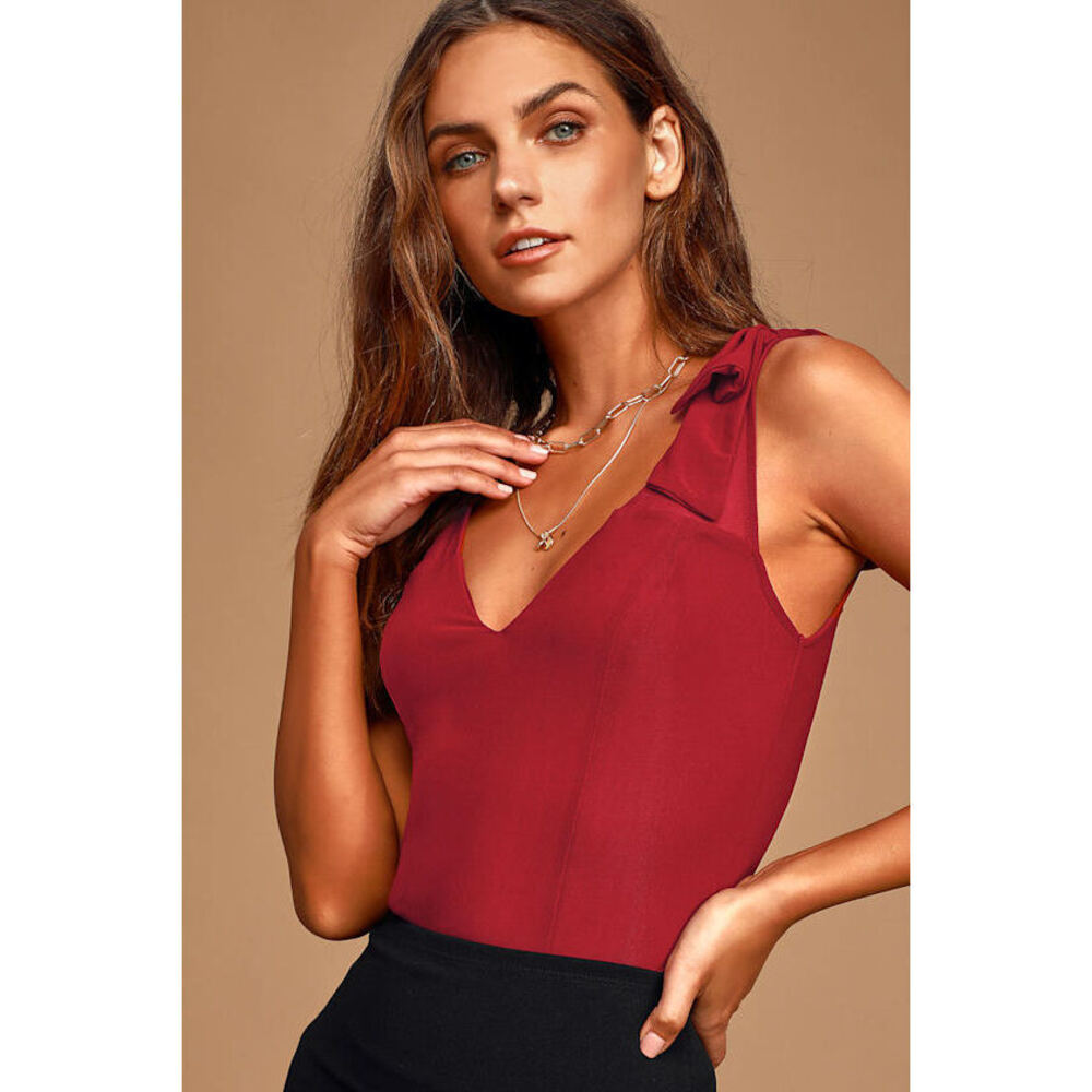 Lulus I'm With You Burgundy Sleeveless Bodysuit Red - Size L